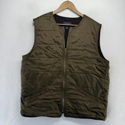 Brooks Brothers Vest men's large Green Gray Puffer Quilted wool reversible 346 - Image 1 of 4