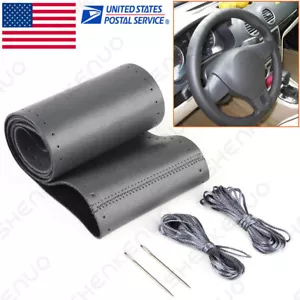 DIY Leather Car Steering Wheel Cover With Needle Thread Anti-slip Black 15"US - Foto 1 di 12