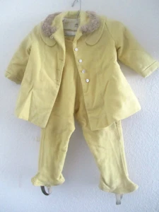 Vintage Mädchen Kleinkind gelb Wolle Jacke Hose & Mütze Set - Bild 1 von 15