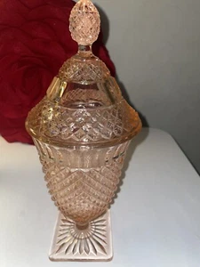 Antique Anchor Hocking MISS AMERICA Pink Depression Glass Candy Dish Jar 11.5" - Picture 1 of 9