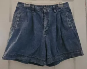 Essentials Style Pleated Shorts Blue Denim Women's Side Pockets Size 14 - Picture 1 of 5