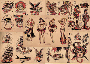 Sailor Jerry Traditional Vintage Style Tattoo Flash 5 Sheets 11x14" Old School 9