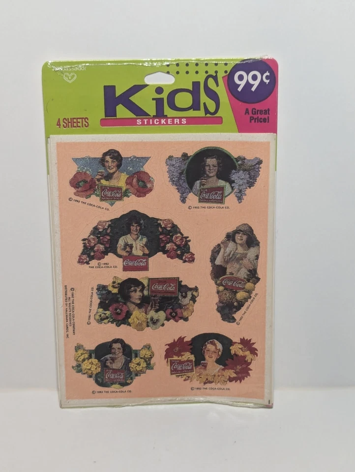Vintage RARE COCA COLA 1992 Kids Stickers 4 Sheets New Sealed USA Made Hallmark - Image 1 of 4