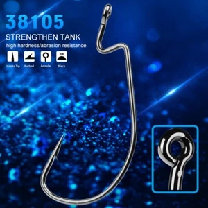 100pcs Worm Hook Jig Big Fishing Hook Black Fishhook Size 1/0-5/0 Single Hook - Picture 1 of 25