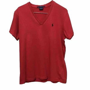 Ralph Lauren Sport V Neck Tee T-Shirt Women Size Medium Red Short Sleeve Cotton - Picture 1 of 4