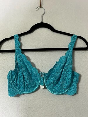 Secret Treasures Teal Blue Underwire Floral Lace Bra Front Bow Womens Size 38C — 第 1/4 张图片
