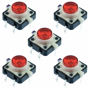 5 x Red LED 12x12mm illuminated PCB Tactile Switch - Picture 1 of 1