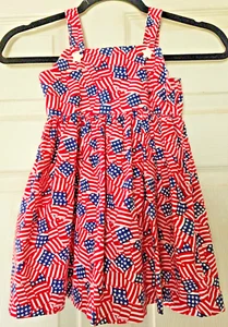 Festive Red/White & Blue Girls Sun Dress/ Handmade/ Girls Apparel/ Activewear - Picture 1 of 6