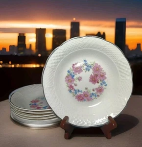 6 Floral Crest National China Soup Salad Bowl Shabby Chic 7.5" - Picture 1 of 9