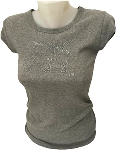 Camiseta DKNY Jeans Mujer Algodón Embellecida Plata Logo Camiseta Gris Talla XS - Imagen 1 de 7