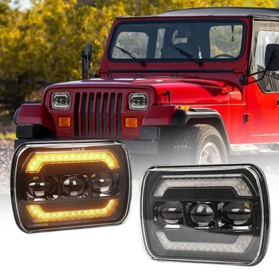 Paar 5x7 Zoll LED Scheinwerfer DRL für Jeep Cherokee XJ Wrangler YJ Ford GMC - Bild 1 von 4