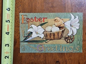RARE OLD VINTAGE POSTCARD EASTER GREETINGS CHICK NICE COLOR - Picture 1 of 2