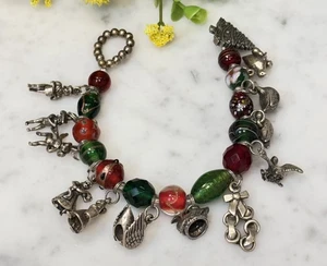 DP Ltd Sterlingsilber Murano Glas Perlen 12 Tage Weihnachten Bettelarmband 8 Zoll L - Bild 1 von 20