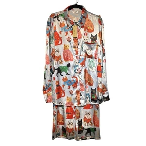 Ekouaer Satin Pyjama Set 2XL Weihnachten Katzen Urlaub Nachtwäsche süß bequem PJs - Bild 1 von 12