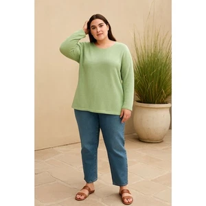 NWT Eileen Fisher Organic Linen Sweater Women’s 1X Green Long Sleeve Tunic Plus - Picture 1 of 6