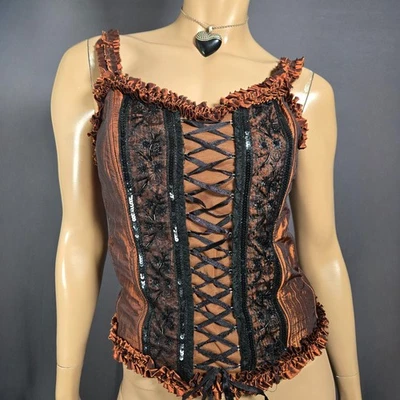 Vintage 90s Y2K Corset Top Size M Brown Beaded Fairy Boho Whimsigoth Renaissance - Imagem 1 de 4