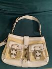Coach Woven Straw Purse With White Leather Trim