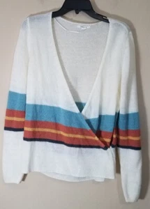 Oneill Wrap It Up Stripe Knit Sweater Women Large Lightweight Top Off White - Picture 1 of 6