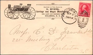 5 Sep 1895 Cents Washington Cover V Myers Carriage & Wagons Illustrated Advert - Picture 1 of 2