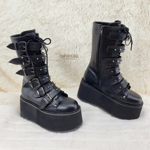 Damned 225 Multi Strap Goth Punk Rock 3.5" Platform Boots Black Matte DEMONIA - Picture 1 of 11