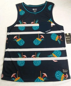 Matix Navy Blue & White Striped Tank cocktail drink design sleeveless shirt Sz M - Picture 1 of 10