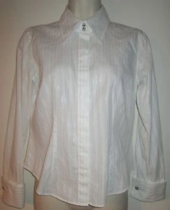 TALBOTS Petites CAMICIA POLSINO FRANCESE 2P blusa RIGA ARGENTO METALLIZZATO strass - Foto 1 di 2