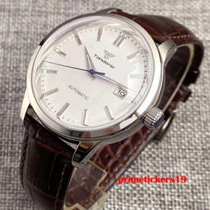 Tandorio NH35A Men Automatic Watch Double Domed Sapphire Leather Luminous 20bar - Picture 1 of 18