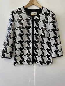 Joseph Ribkoff Black White Sequin Jacket Size UK 10 Party Festive Formal - Picture 1 of 12