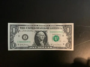 2017A $1 DOLLAR BILL I02223334A Fancy number - Picture 1 of 4