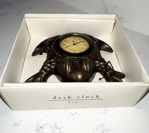 NEW Pier 1 Imports Desk Table Small Clock Brown Brass Frog 1975755 RARE Cover