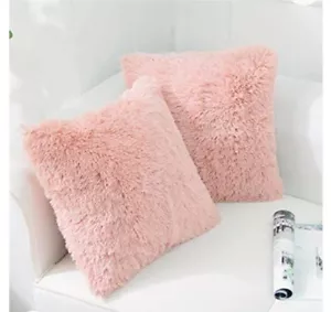 2 Pack Luxury Soft Faux Fur Fleece Throw Pillow Cover Cases 18" x 18"- Pink - Picture 1 of 6