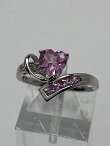 Ring 10 Karat Weißgold Herzform Rosa Topas und Diamant Größe 7 - Bild 1 von 14