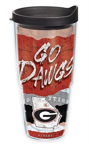 Georgia Bulldogs Tervis Tumbler 24oz Statement Wrap w/ Lid-UGA-Made in USA-New Cover