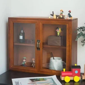 Vintage Wall Mounted Desktop Cupboard Wooden Storage Cabinet Display Shelf - Picture 1 of 8