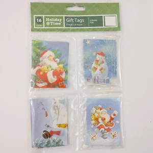 Vintage Holiday Time Tie-on Christmas Gift Tags 16 Count Santa Snowman Glittery - Picture 1 of 6