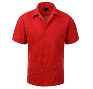 Boys Embroidered Guayabera Original Cuban Short sleeve dress shirt Wedding Party - Picture 1 of 47