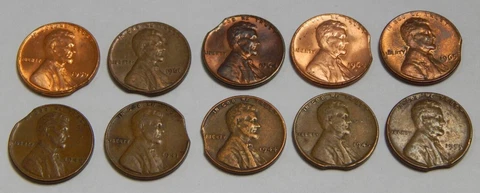 Lot of 10 - Mint Error - Clips - 1940 to 1965 - Lincoln Wheat & Memorial Cents Cover