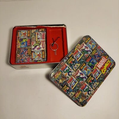 Marvel Comics Faux Leather Wallet *DAMAGED* w Keychain & Matching Collector Tin - Image 1 of 4