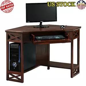 New Home Corner Writing Desk W/ Shelf & Drawer Solid Wood Construction Computer - Picture 1 of 6