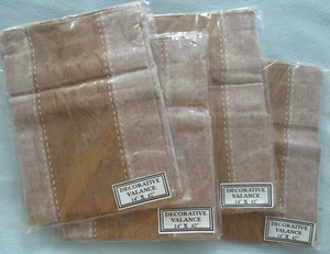 4-Qty.  Window Valance,  Size  14" X 42",  Tan & Brown with Decorative Stitching - Picture 1 of 4