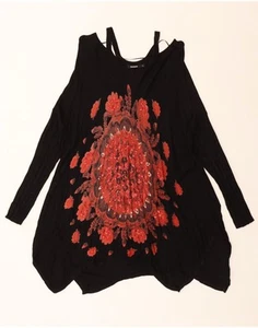 DESIGUAL Womens Long Sleeve Jumper Dress UK 18 XL Black Floral CB17 - Picture 1 of 3