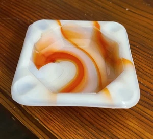 Vintage Akro Agate Ashtray (Oxblood & Orange) - Picture 1 of 8