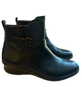 Ecco Boots Felicia Wedge Ankle Womens 8-8.5 EU 39 Black Leather Side Zip - Picture 1 of 10