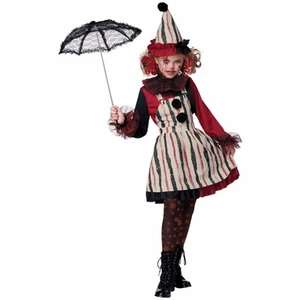 Clever Clown Vintage Horror Joker Evil Jester Scary Halloween Girls Costume - Picture 1 of 3