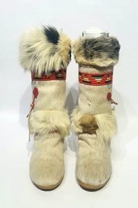 Stivali invernali in pelliccia di capra bianca Tecnica 39 EU/US 8,5 Made in Italy vintage après ski - Foto 1 di 13