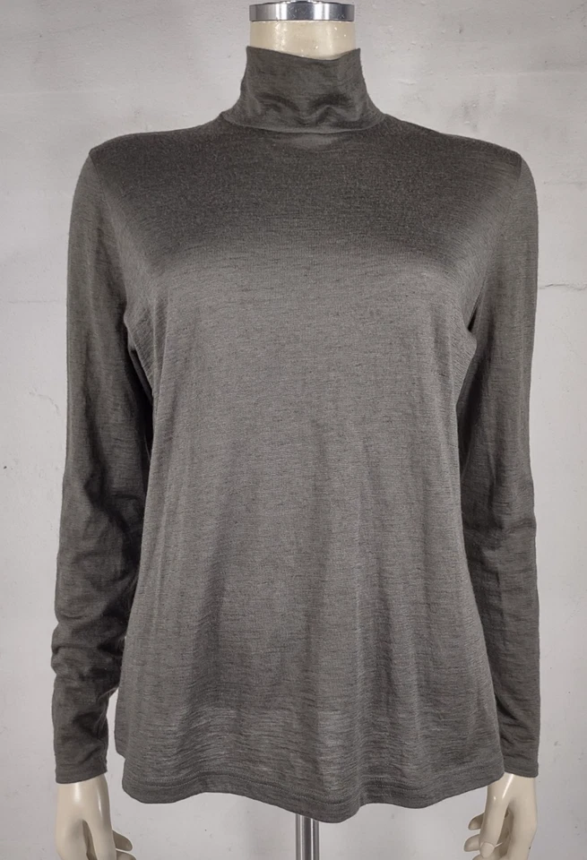 Akris Gris Verde Cachemira Mezcla Seda Cuello Simulado Cerradura Blusa Camisa Damas 14 Foto 1 de 4