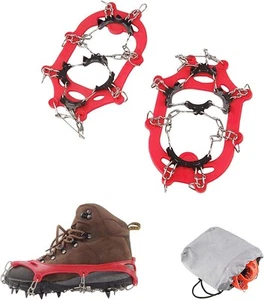 11 Spikes Kids Crampons for Hiking Boots Ice Medium Little/Big Kids, Red  - Picture 1 of 6