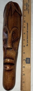 VINTAGE AFRIKANISCHE handgeschnitzte Holz Stamm Gesichtsmaske Wandbehang 13”x3” detailliert - Bild 1 von 12