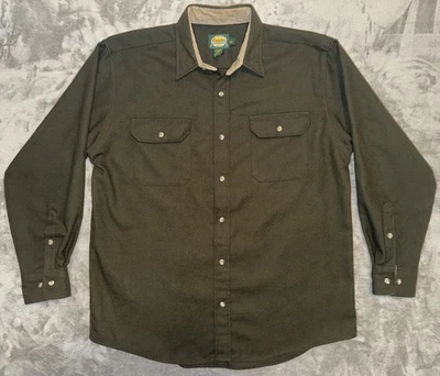 Cabela's Poly Fleece Shirt Button Up Chest Pockets Olive Green Men's Large Heavy - Image 1 of 4