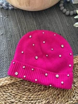 Charter Club Lujo 100% Cachemira Tejido Rosa Estrás Sombrero Gorro $119 Nuevo Con Etiquetas Foto 1 de 4